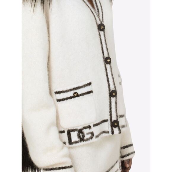 Dolce & Gabbana Faux-Fur Paneled Logo Embellished Cardigan (IT 42) RRP $3495 - Picture 2 of 14